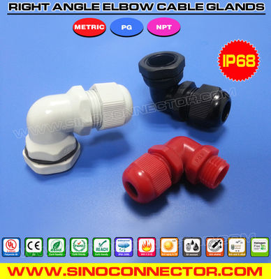 IP68 Right Angle (Elbow) Plastic Cable Glands PG9~PG29 / M16~M32 / NPT 3/8"~NPT 1" with PG, Metric and NPT Threads