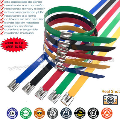 Colored Epoxy (Polyester) Coated 304 Stainless Steel Cable Tie 12x300mm, 316 Stainless Metal Tie Wraps 490lbs for Pipes