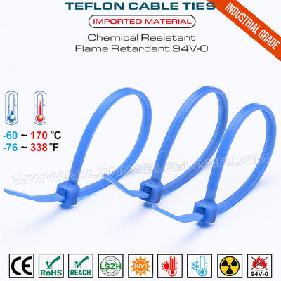 Blue Teflon Cable Tie 200 x 4.8mm, 94V-0 ETFE Cable Tie 50 Lbs Chemical Resistant Tefzel Cable Tie for Extreme Environments