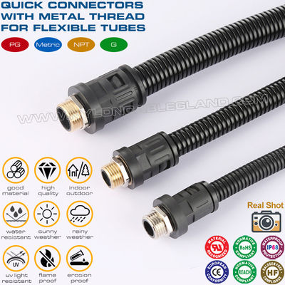 غدد كبل بولي أميد 6 سوداء RAL9005 M12~M63 مع خيط معدني متري للأنابيب المرنة AD10~AD54.5