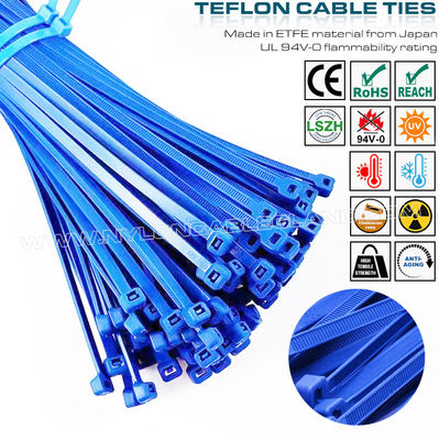 ربطة كابلات زرقاء من ETFE، مقاس 3.6 × 200 مم، ربطة الكابل تيفلون مقاومة للحريق 94V-0 حزام ربط كابل تيفلون مقاومة للحرارة، مناسبة للبيئات القاسية