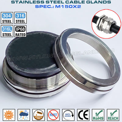 M150x2 متري كابل الغدة الفولاذ المقاوم للصدأ 316 ، كابل غدة IP68 الفولاذ المقاوم للصدأ 316L المرفق المقاوم للماء Inox 304 للكابلات 110-125mm
