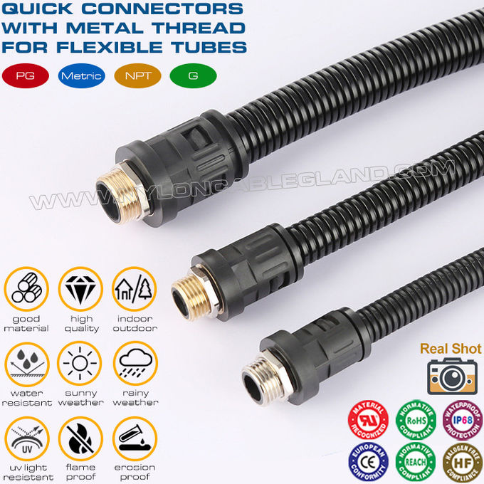 غدد كبل بولي أميد 6 سوداء RAL9005 M12~M63 مع خيط معدني متري للأنابيب المرنة AD10 ~ AD54.5