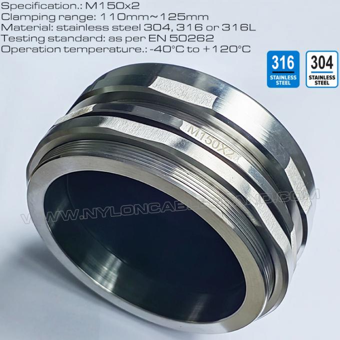 غدة كابل M150x2 من الفولاذ المقاوم للصدأ 304/316 للكابلات الكبيرة 110~125 مم