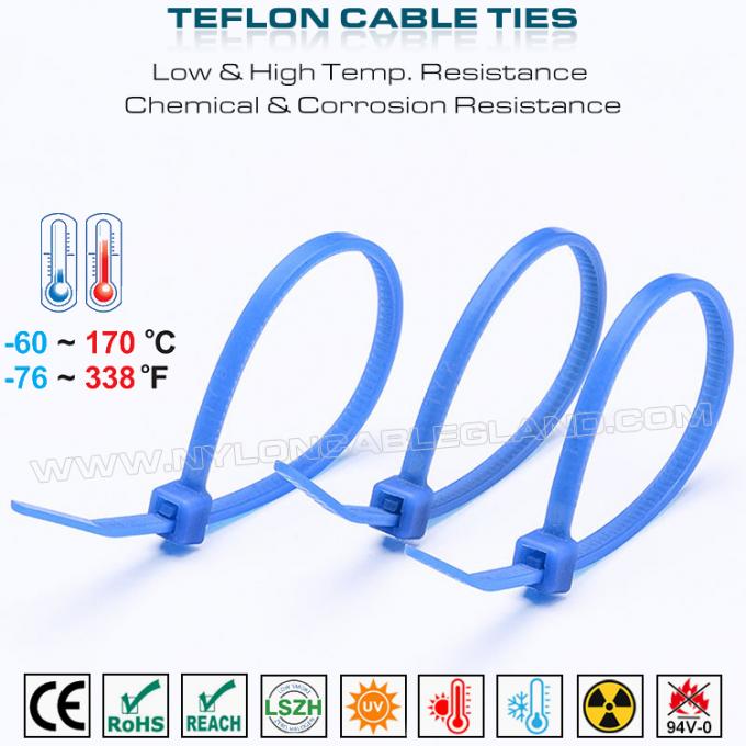 ربطة عنق بسحاب زرقاء من ETFE، مقاس 3.6 * 200 مم، رباط كابلات 94V-0 ربطة كابل مقاومة للمواد الكيميائية، مناسبة للبيئات القاسية