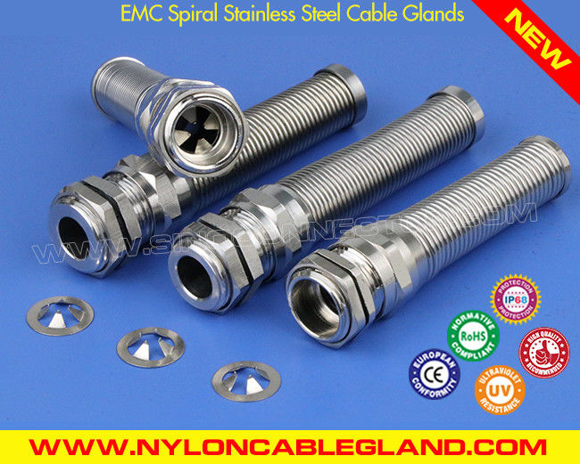 كابل الغدة EMC من الفولاذ المقاوم للصدأ 304/316 PG7~PG48 مع حماية الكابل الحلزوني